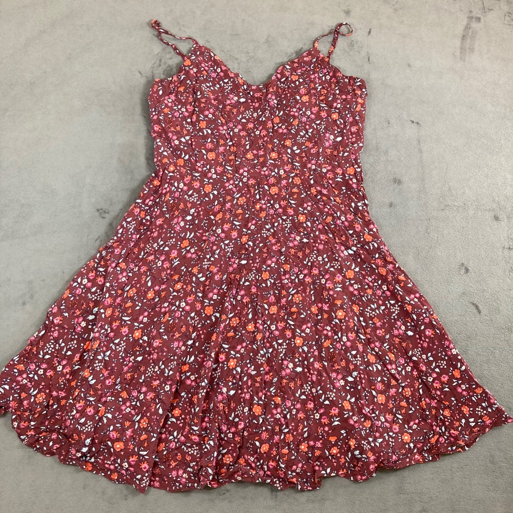 Gap Womens Floral Rayon Mini Sundress Burgundy Orange Smocked Back Size M